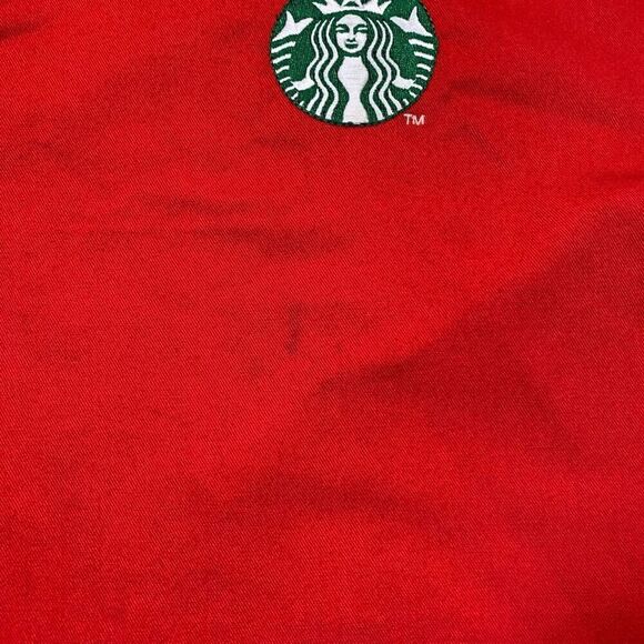 Starbucks Christmas Red Barista Full Apron Green Embroidered Logo Tie Back - Picture 12 of 15